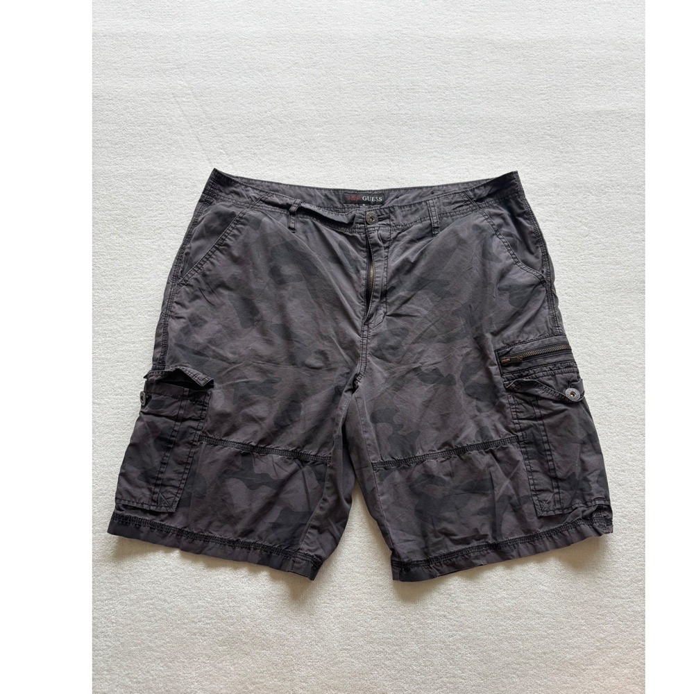 Guess Cargo Shorts Mens 36 Black Grey Camo Camouflage Utility Gorpcore Tactical